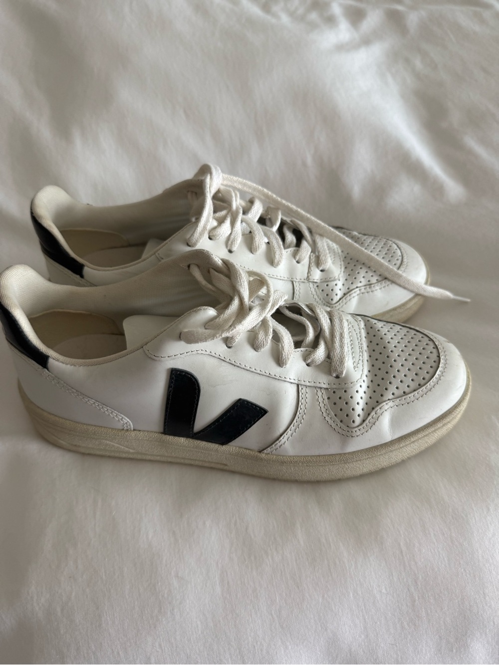 Veja White Leather Sneakers with Black V Detail